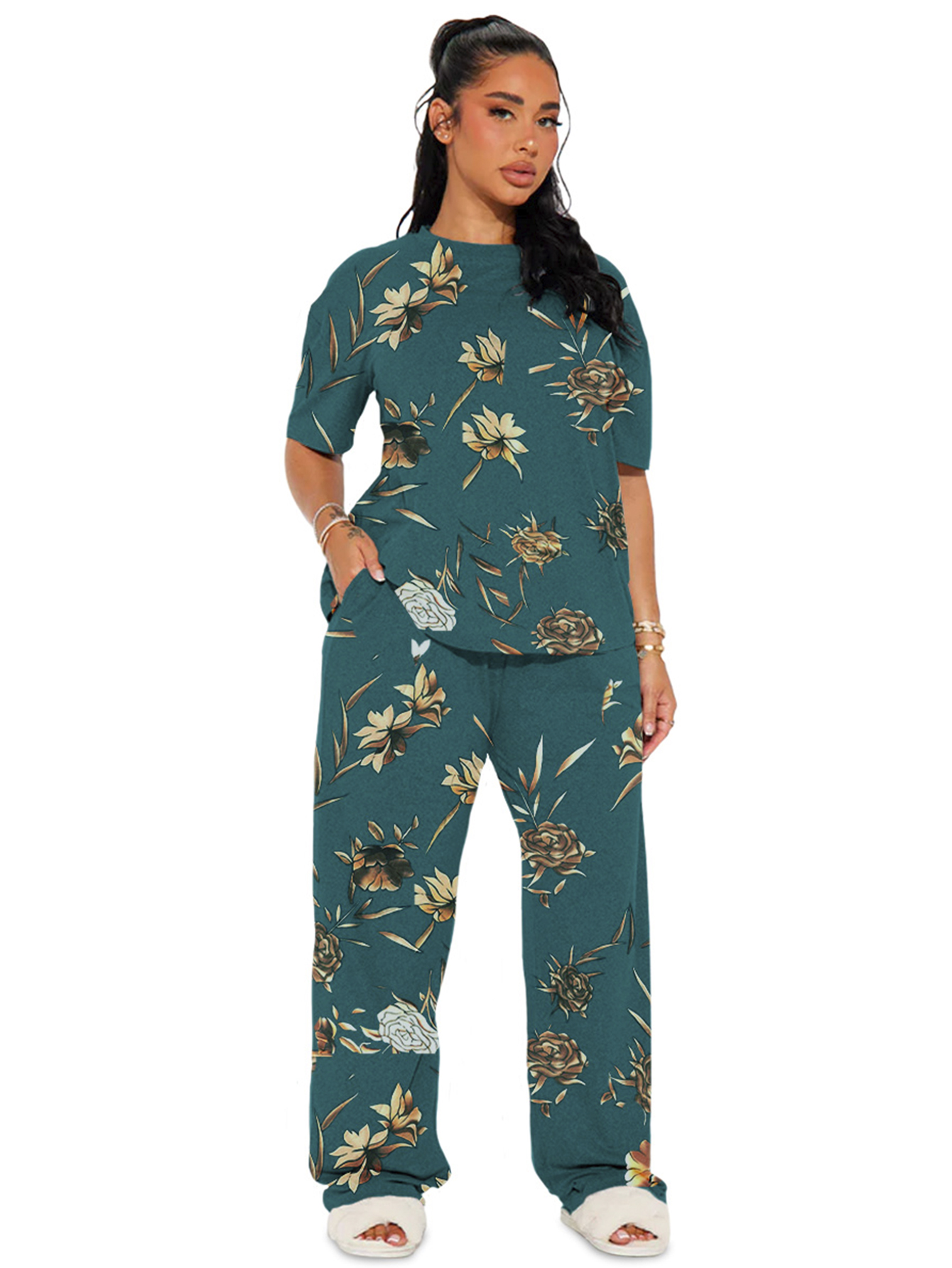 Foto 1 | Pijama Mujer Conjunto Elegante Camisa Pantalon Shendy Vendy Azul Petroleo