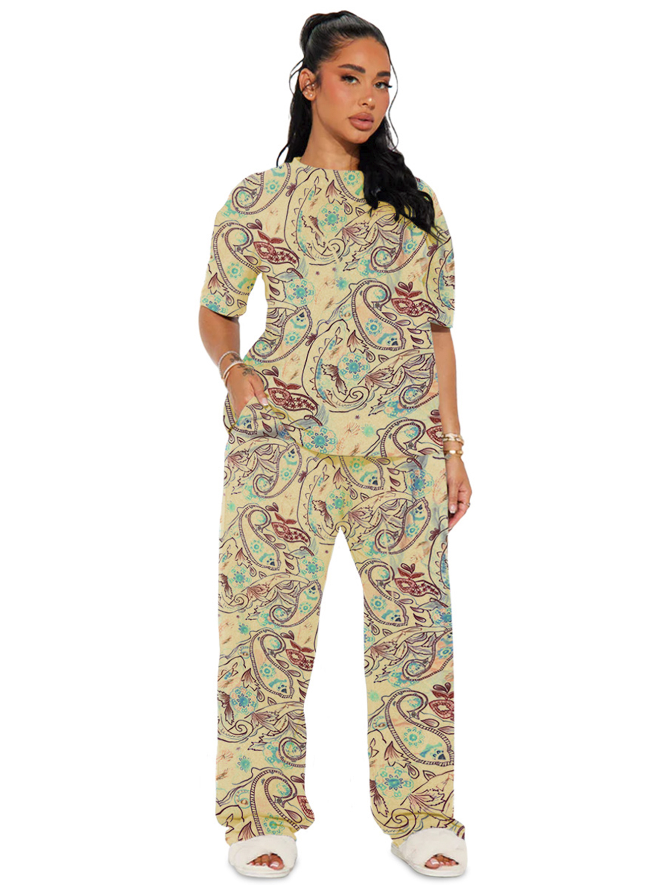 Foto 2 pulgar | Pijama Mujer Conjunto Elegante Camisa Pantalon Shendy Vendy Beige