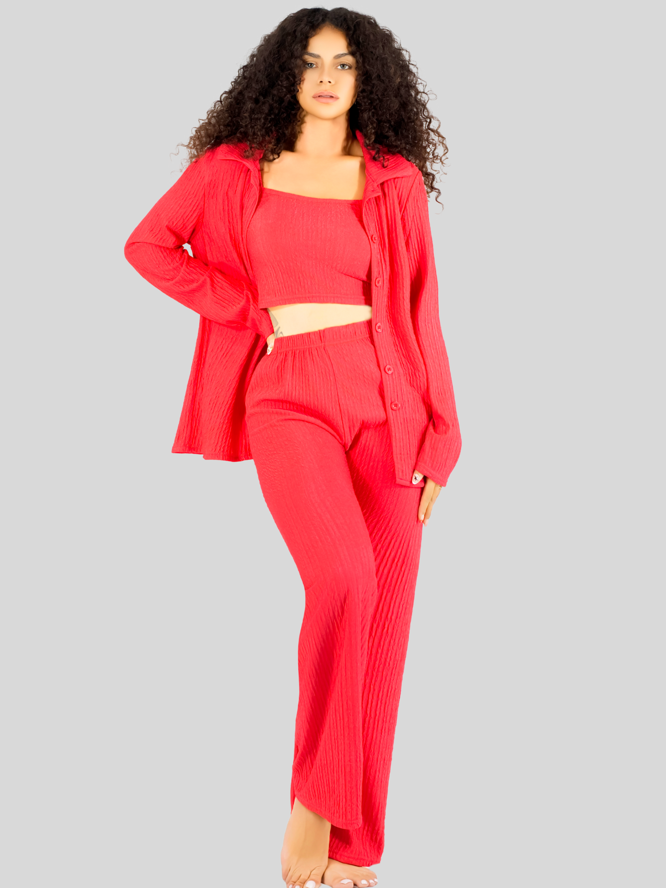 Foto 5 pulgar | Conjunto Pijama 3 Piezas Pantalón Top Camison Mujer