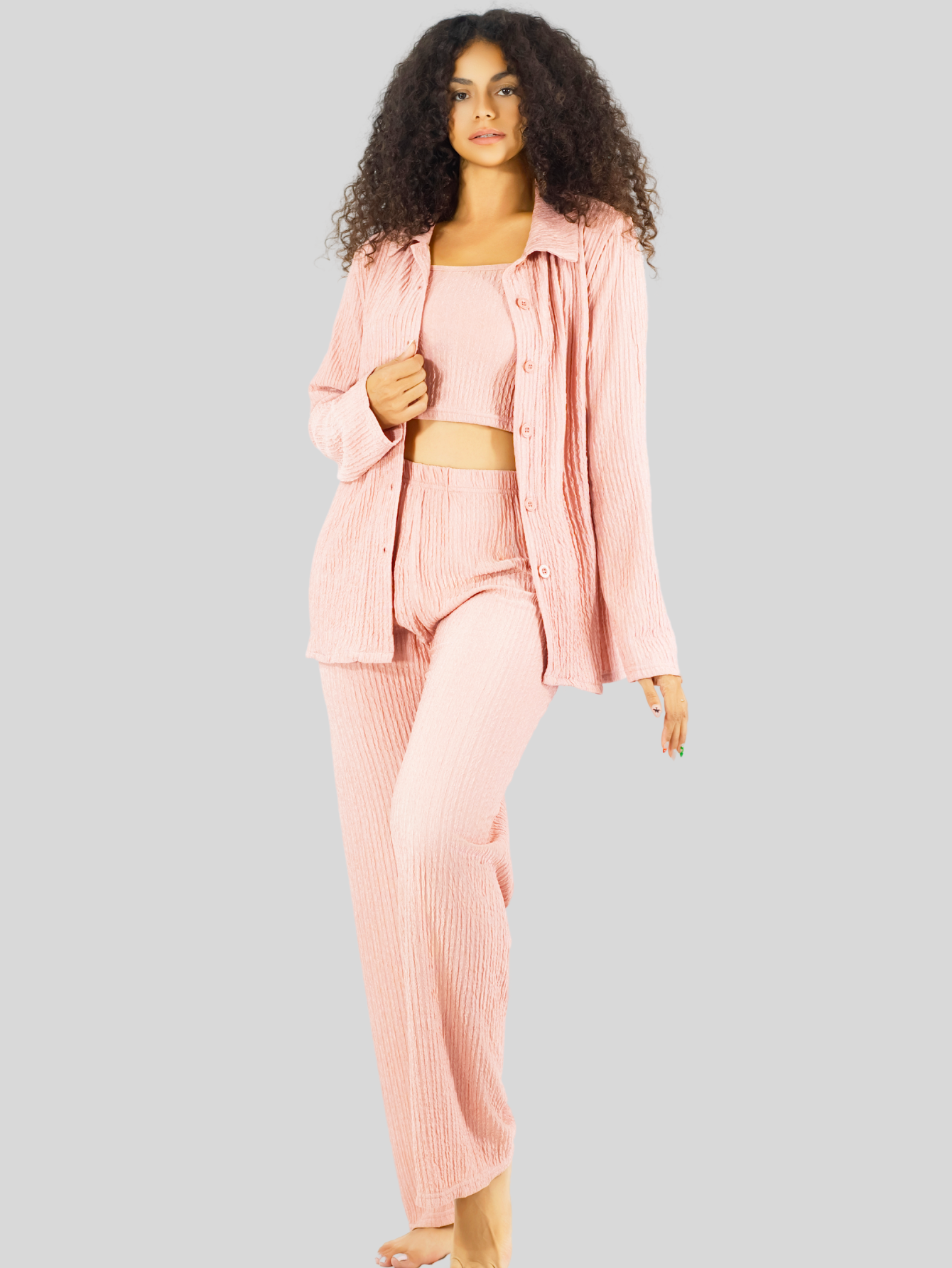 Foto 5 pulgar | Conjunto Pijama 3 Piezas Pantalón Top Camison Mujer