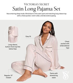 Foto 4 | Conjunto De Pijama Victoria's Secret De Satén De Manga Larga Para Mujer - Venta Internacional.