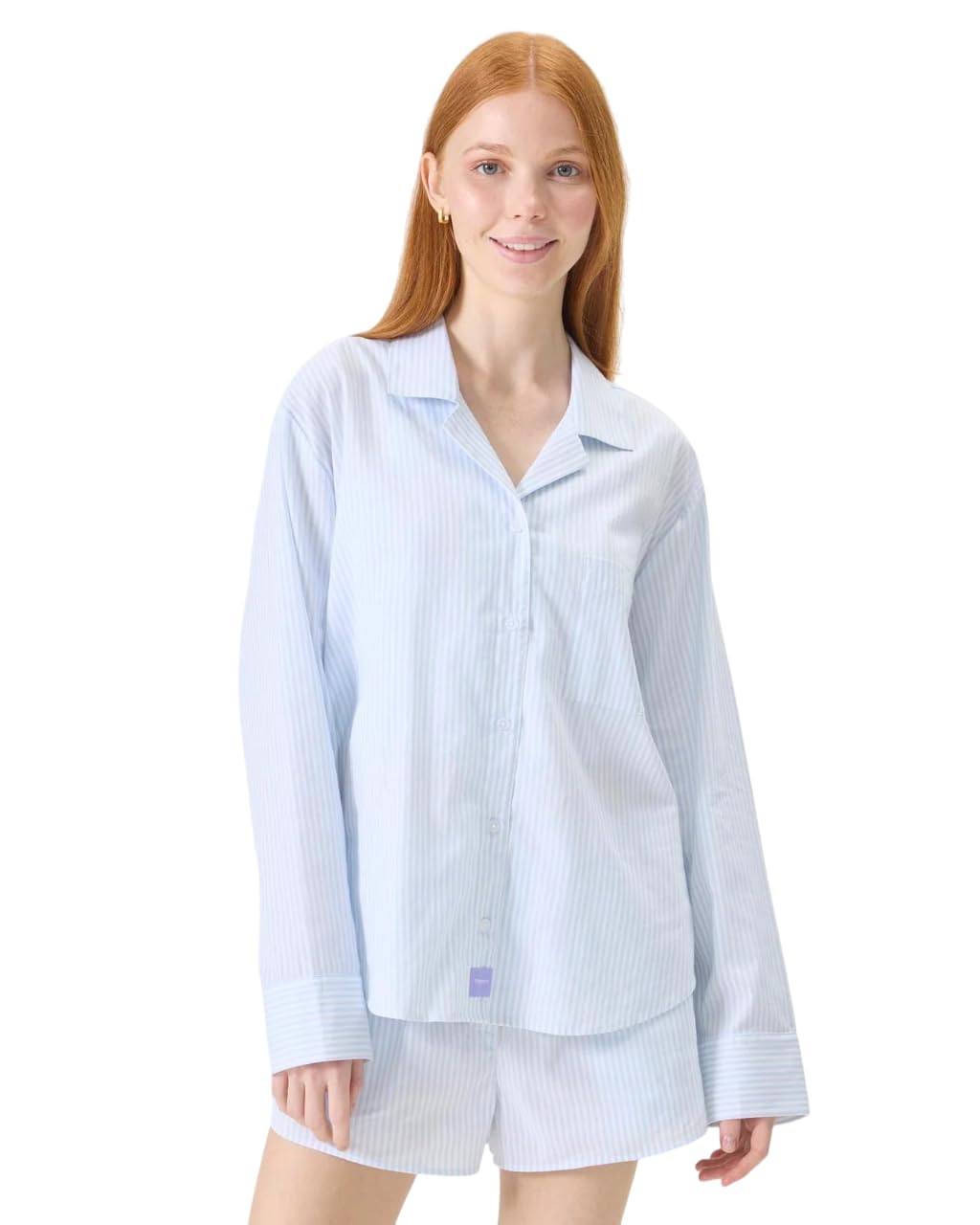 Camisa De Dormir Florence By Mills Para Mujer, Manga Larga, Blanco Y Azul A Rayas - Venta Internacional.