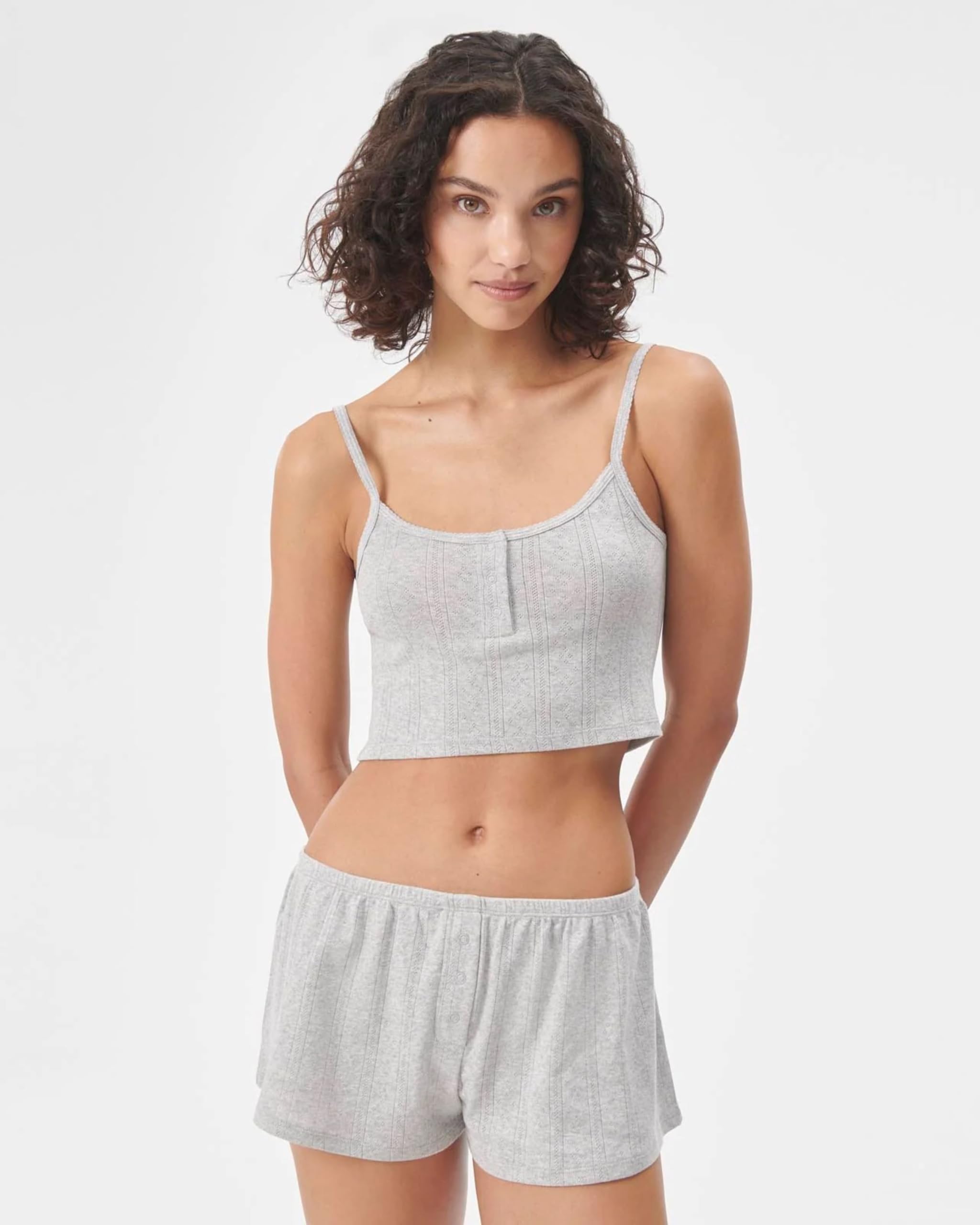 Foto 2 | Camiseta Sin Mangas Florence De Mills Cozy Crush Sweet Pointelle Grey - Venta Internacional.