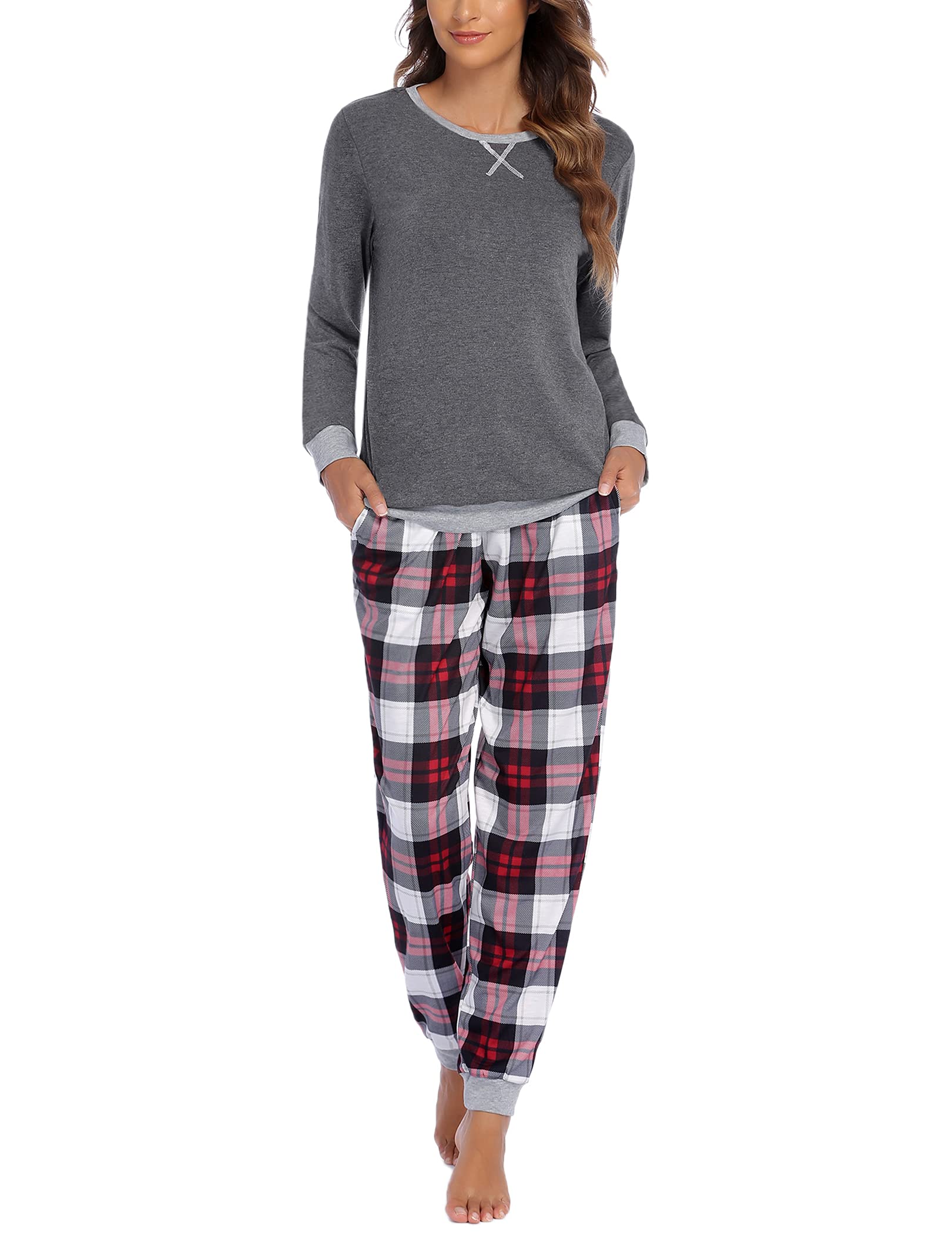 Pijama Ekouaer De Manga Larga Con Cuello Redondo Navideño Para Mujer - Venta Internacional.