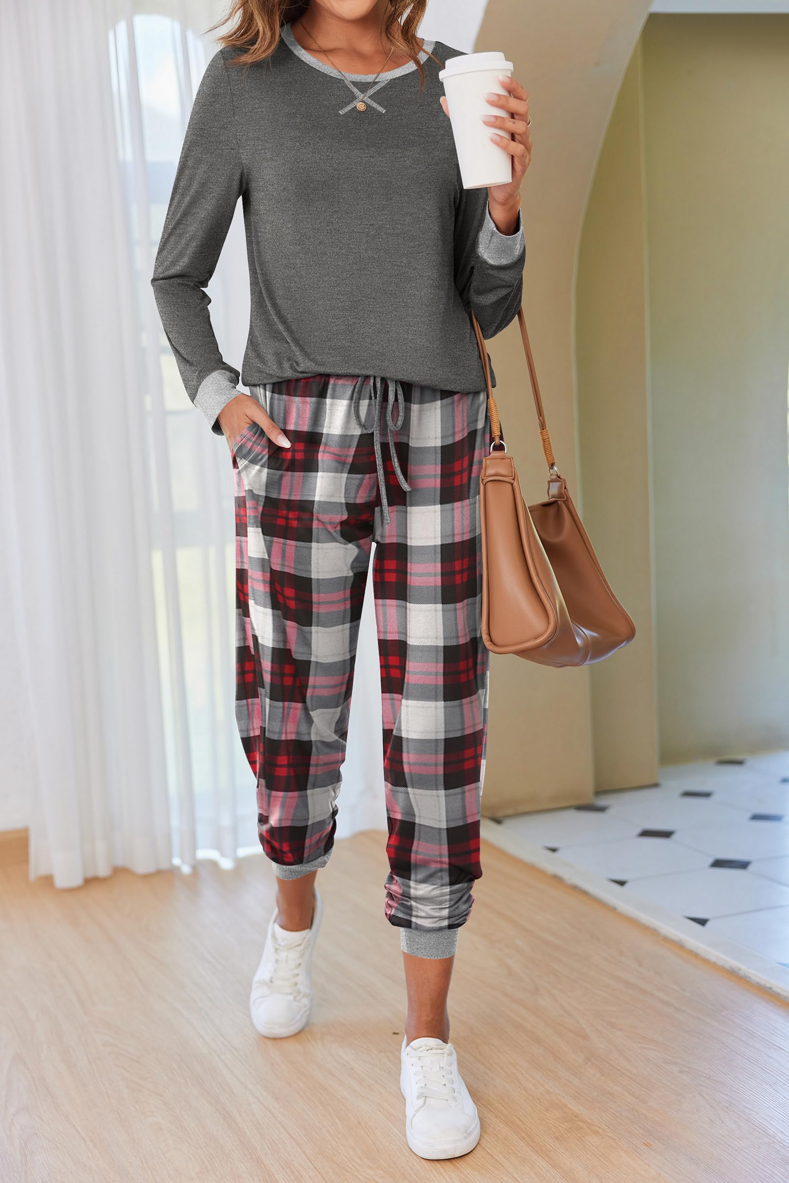 Foto 4 pulgar | Pijama Ekouaer De Manga Larga Con Cuello Redondo Navideño Para Mujer - Venta Internacional.