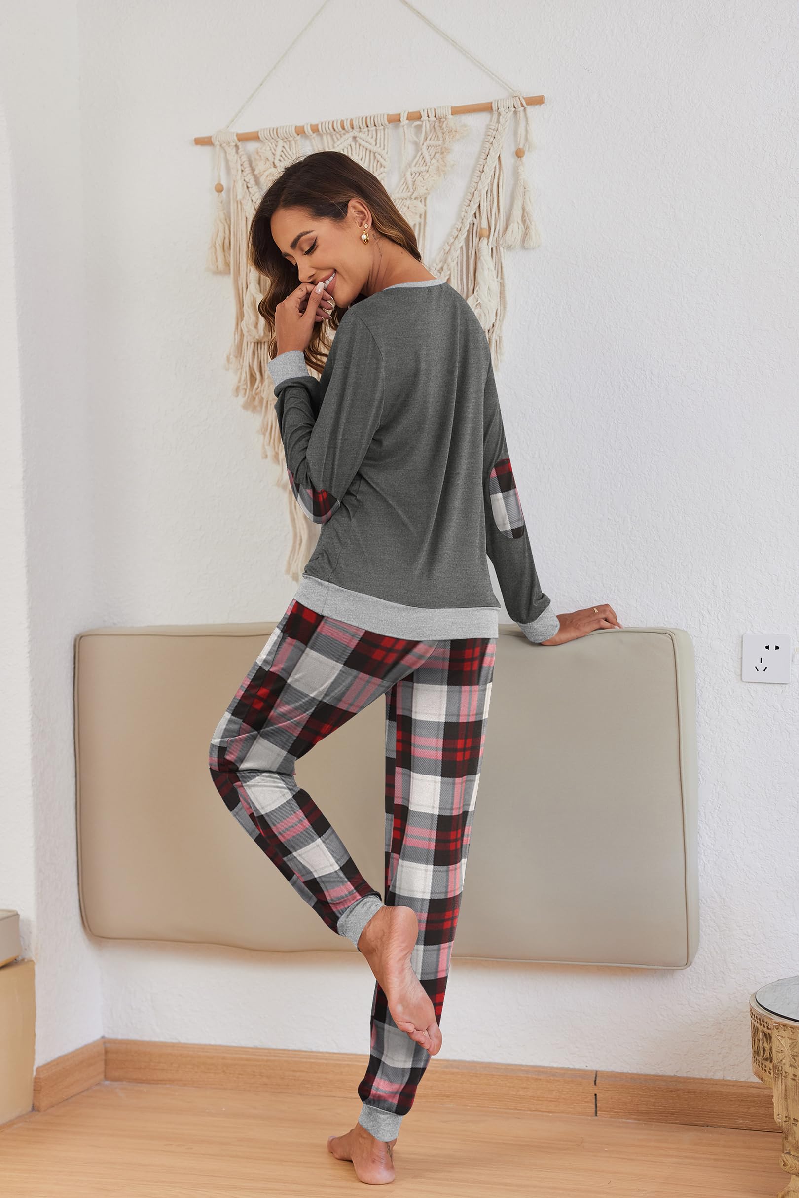 Foto 6 pulgar | Pijama Ekouaer De Manga Larga Con Cuello Redondo Navideño Para Mujer - Venta Internacional.