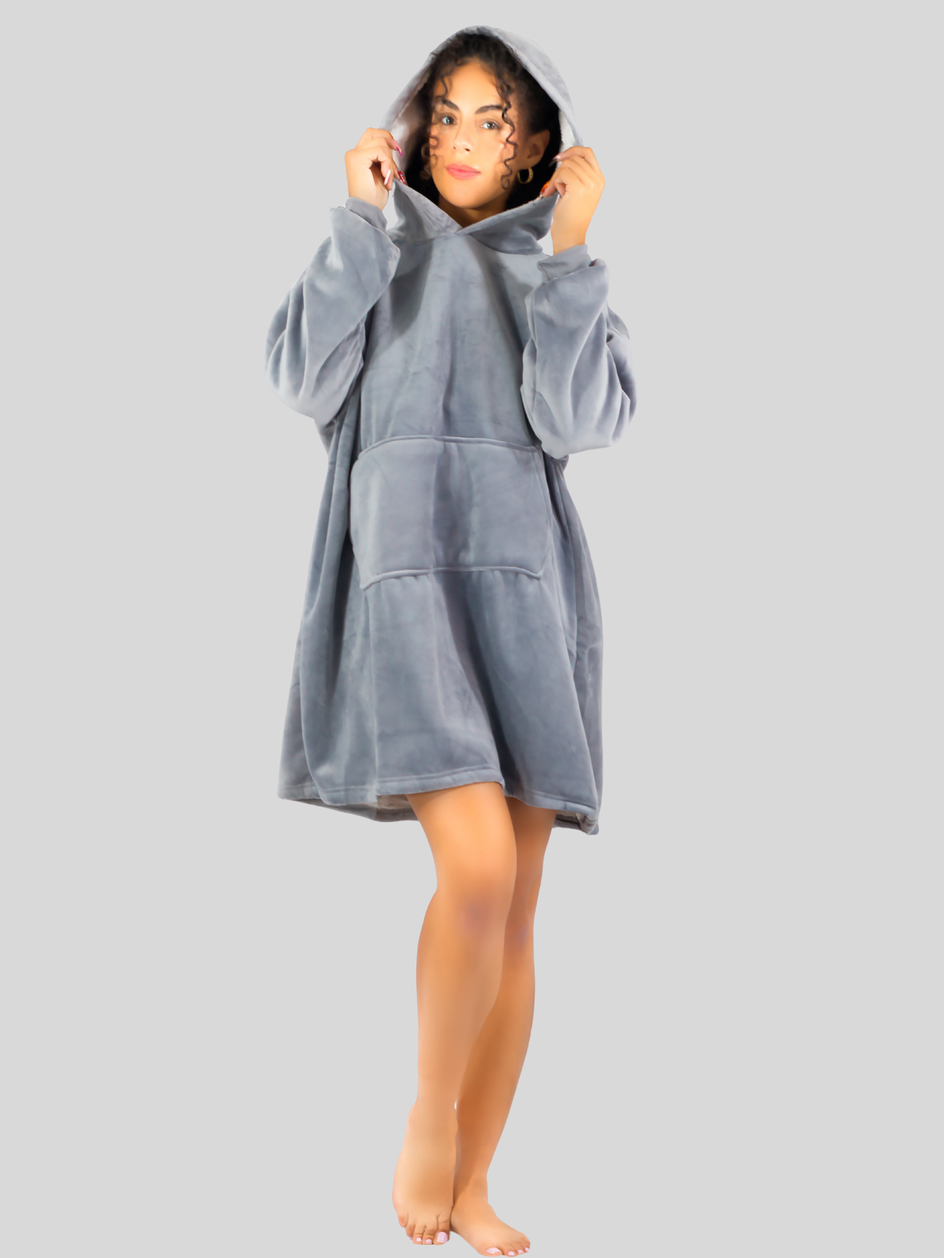 Foto 3 pulgar | Camison Para Dormir Mujer Pijama Aborregada Batas Dama Bluson Pij-087 Gris Maxi Sudadera Polar