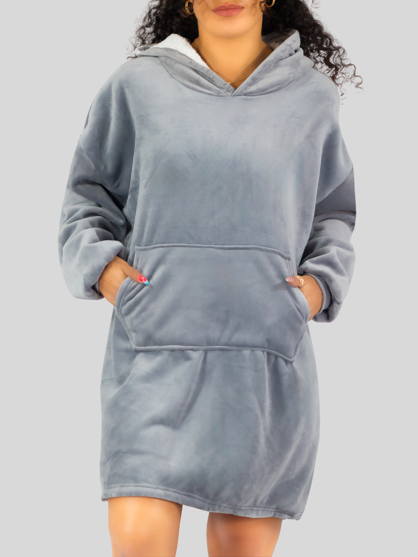 Foto 5 pulgar | Camison Para Dormir Mujer Pijama Aborregada Batas Dama Bluson Pij-087 Gris Maxi Sudadera Polar
