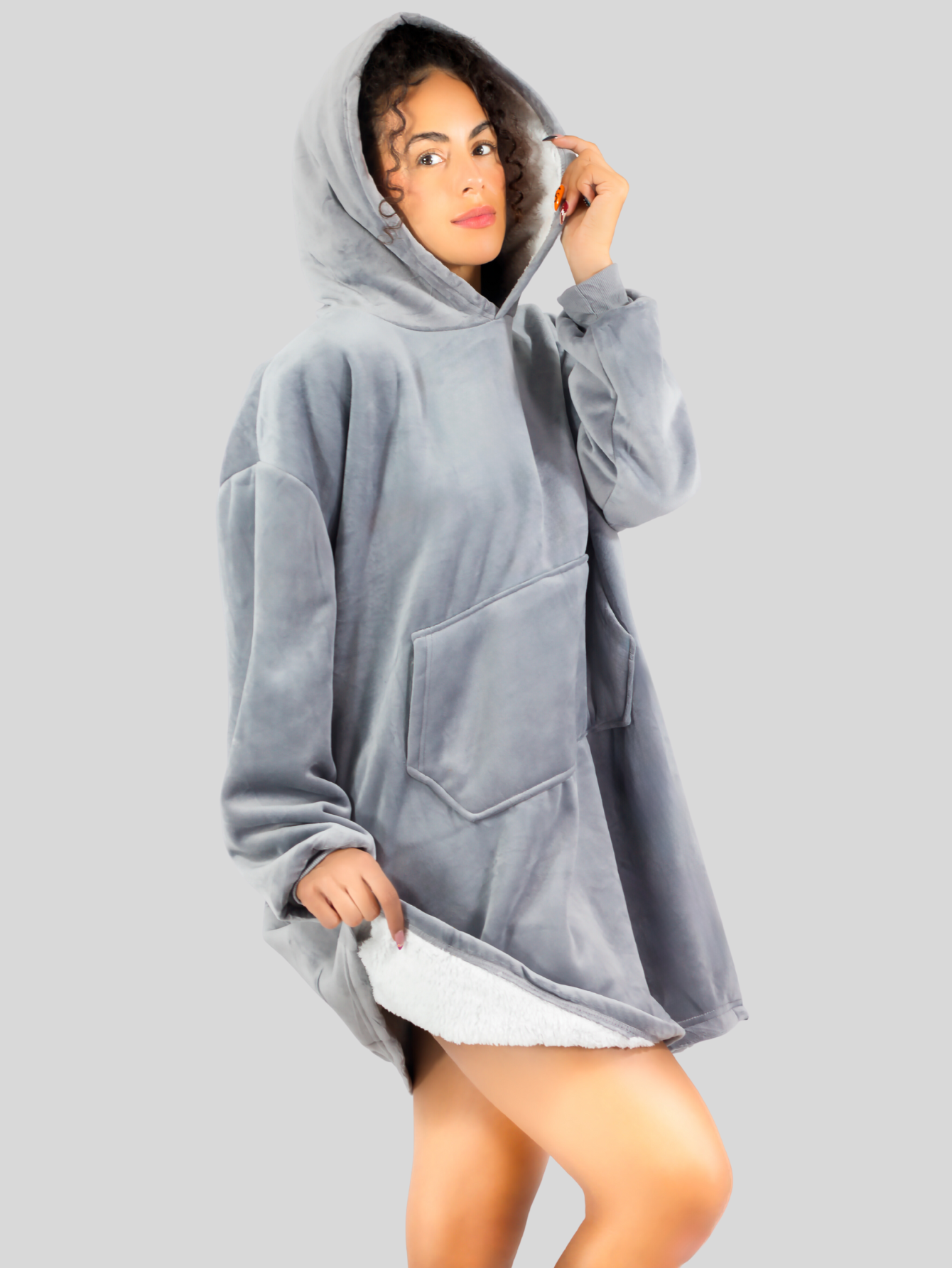Foto 6 pulgar | Camison Para Dormir Mujer Pijama Aborregada Batas Dama Bluson Pij-087 Gris Maxi Sudadera Polar