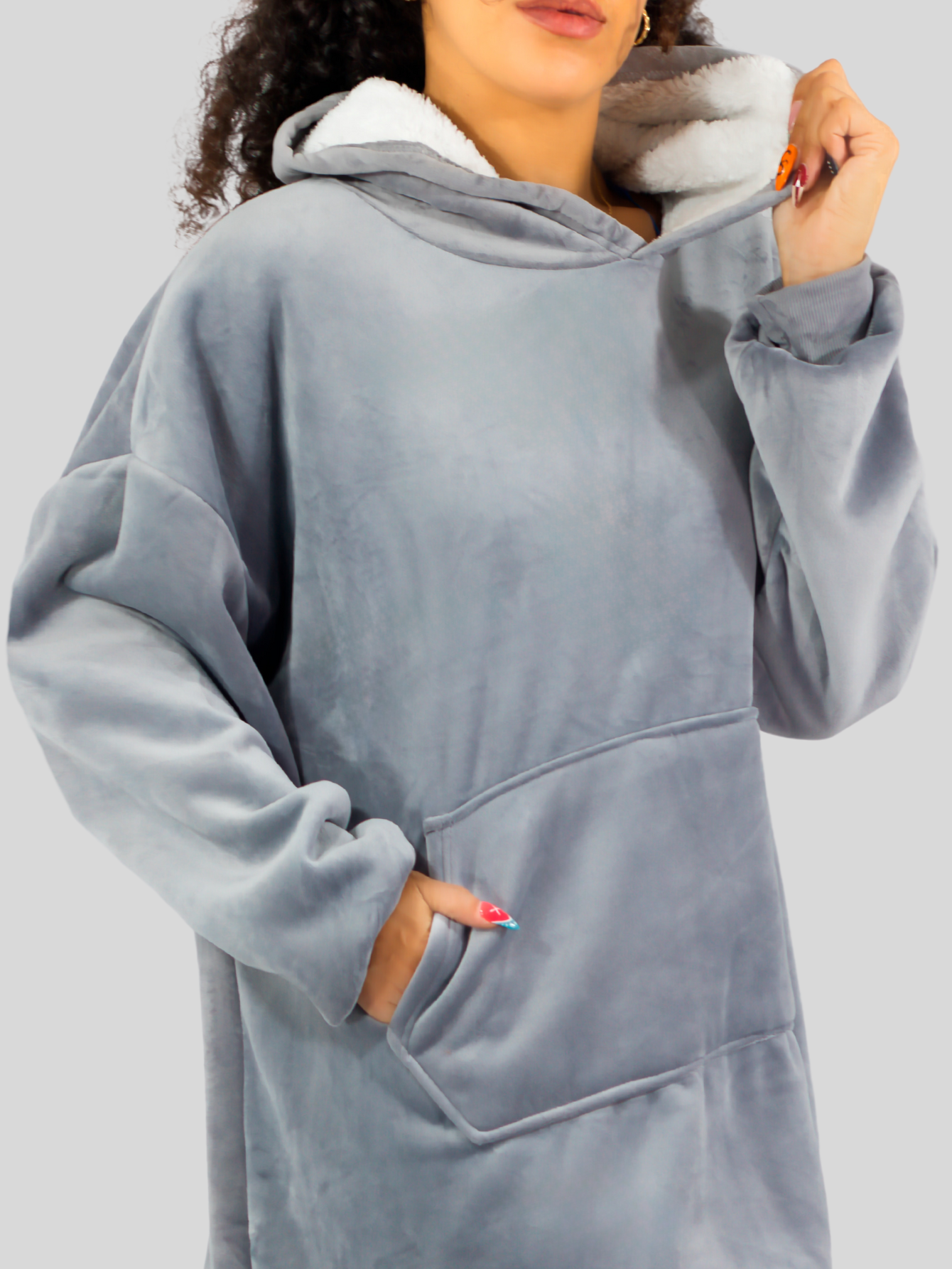 Foto 7 pulgar | Camison Para Dormir Mujer Pijama Aborregada Batas Dama Bluson Pij-087 Gris Maxi Sudadera Polar