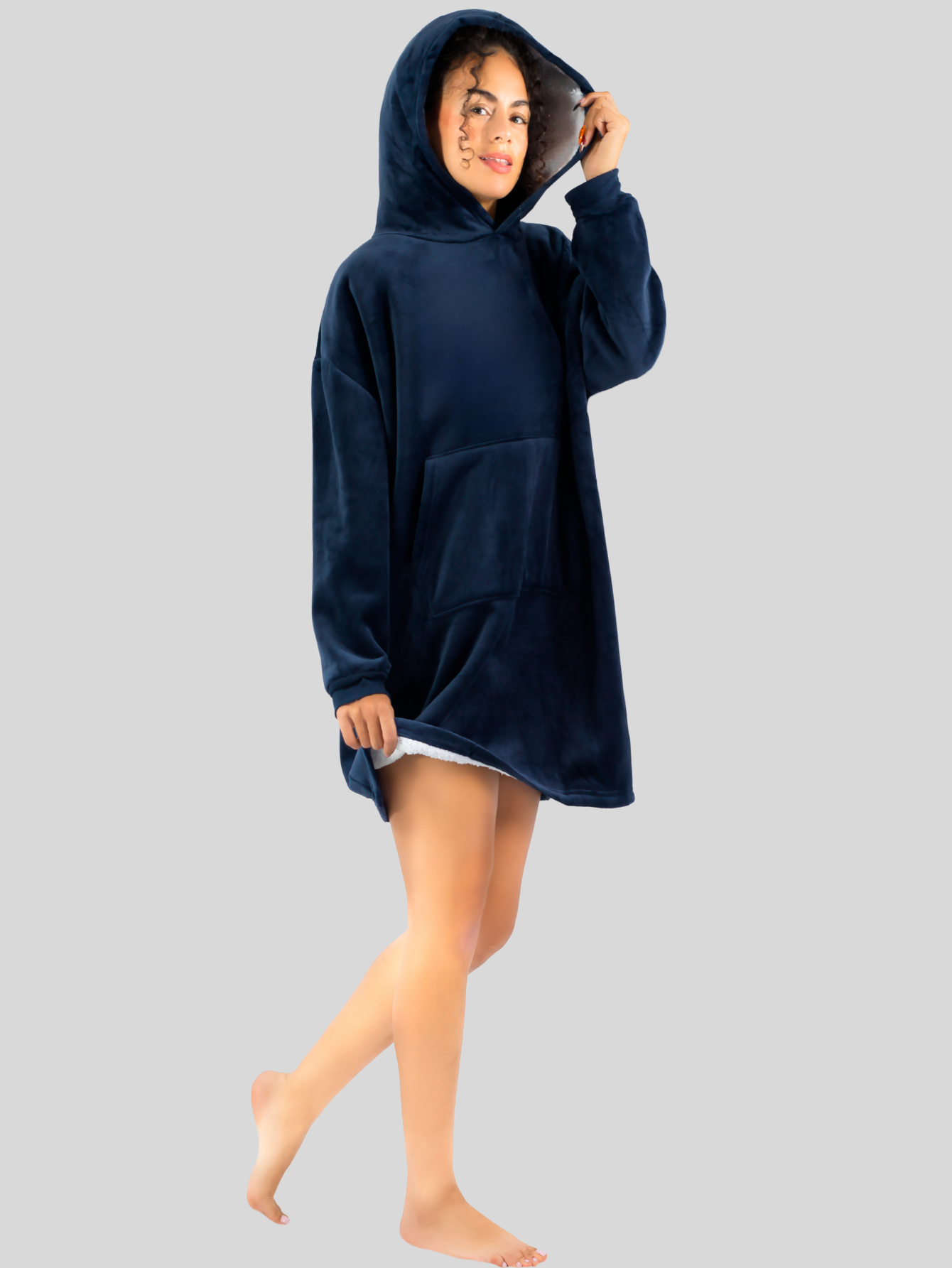 Foto 3 pulgar | Camison Para Dormir Mujer Pijama Aborregada Batas Dama Bluson Pij-087 Marino Maxi Sudadera Polar