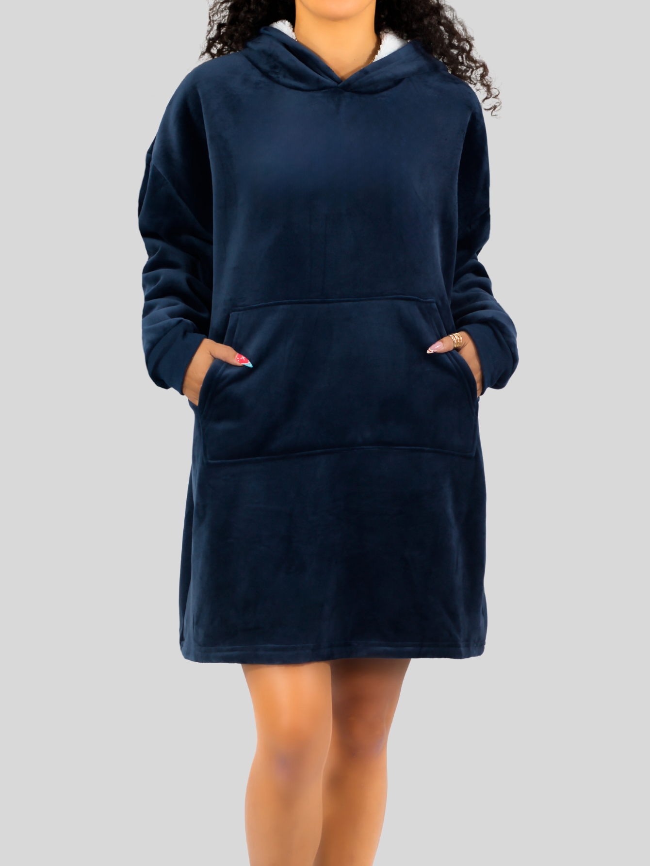 Foto 5 pulgar | Camison Para Dormir Mujer Pijama Aborregada Batas Dama Bluson Pij-087 Marino Maxi Sudadera Polar