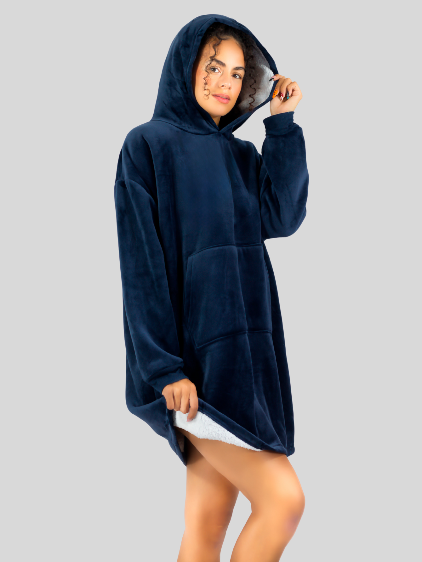 Foto 6 pulgar | Camison Para Dormir Mujer Pijama Aborregada Batas Dama Bluson Pij-087 Marino Maxi Sudadera Polar