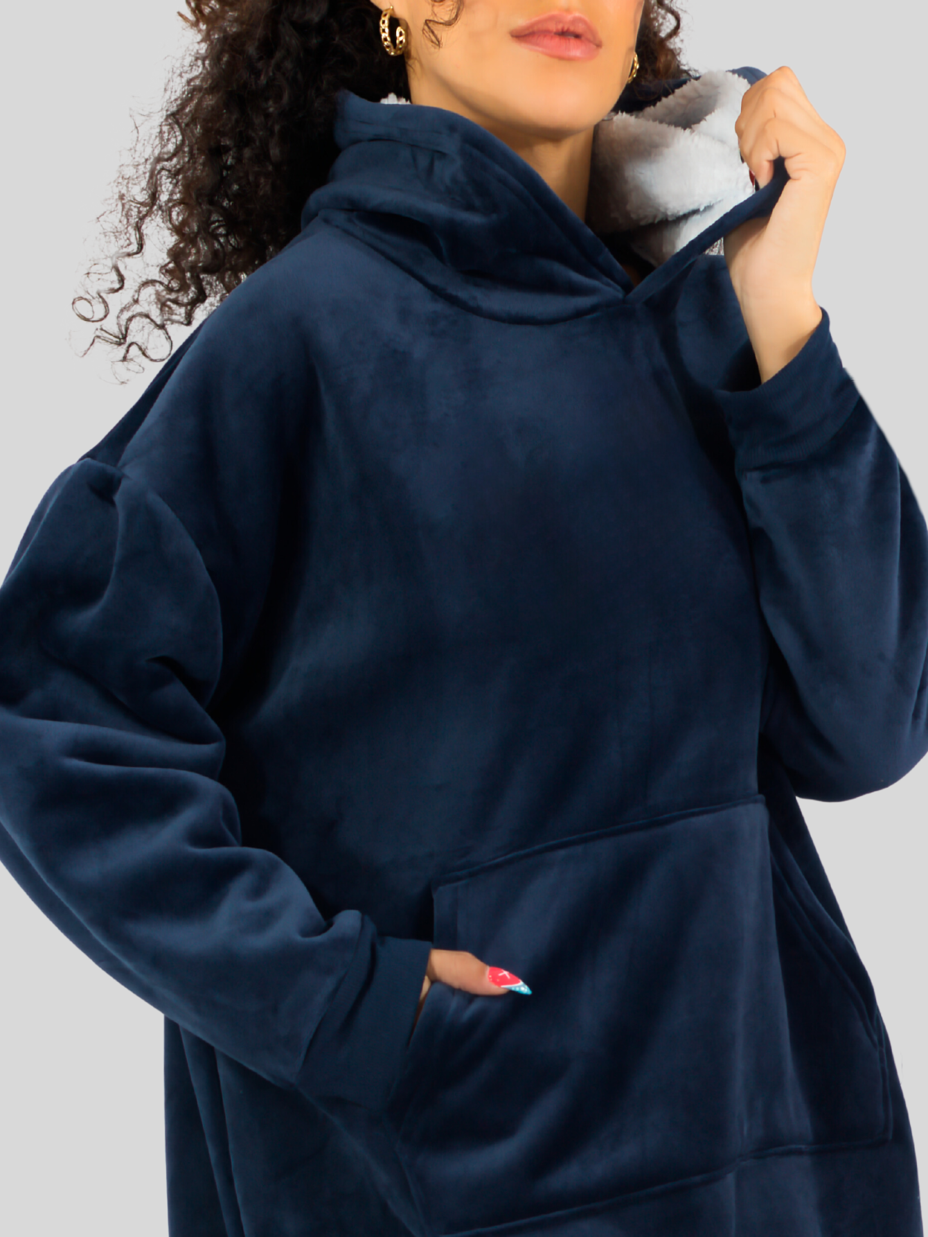 Foto 7 pulgar | Camison Para Dormir Mujer Pijama Aborregada Batas Dama Bluson Pij-087 Marino Maxi Sudadera Polar