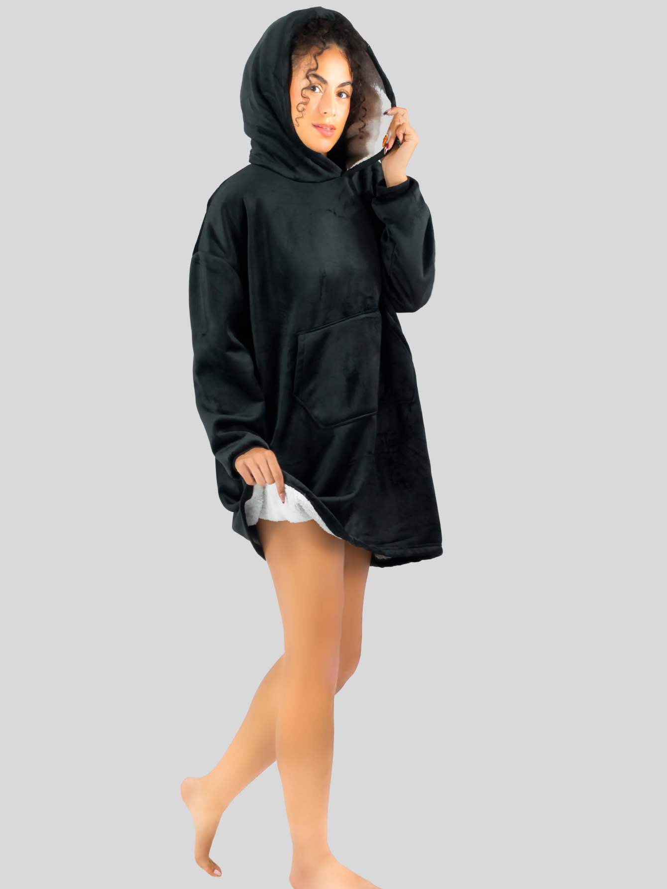 Foto 3 pulgar | Camison Para Dormir Mujer Pijama Aborregada Batas Dama Bluson Pij-087 Negro Maxi Sudadera Polar