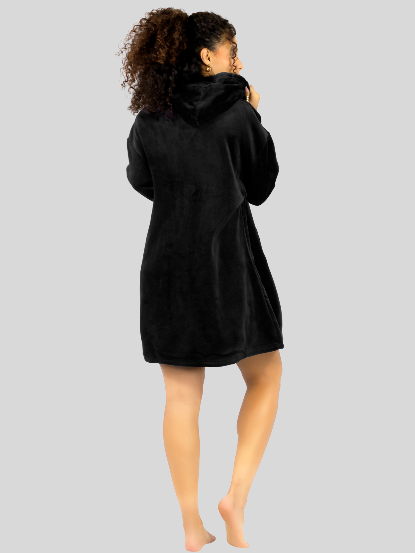 Foto 4 pulgar | Camison Para Dormir Mujer Pijama Aborregada Batas Dama Bluson Pij-087 Negro Maxi Sudadera Polar