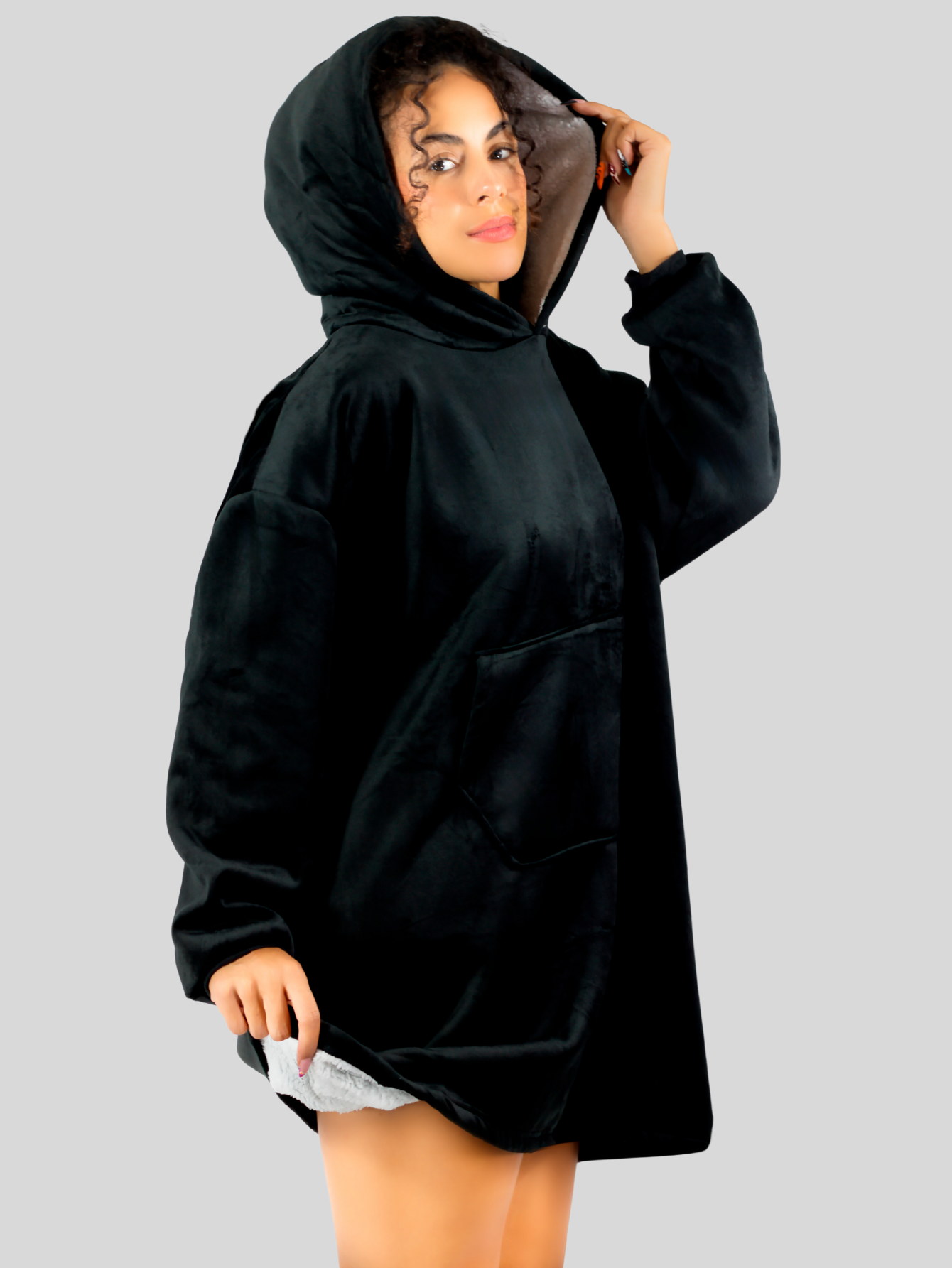 Foto 6 pulgar | Camison Para Dormir Mujer Pijama Aborregada Batas Dama Bluson Pij-087 Negro Maxi Sudadera Polar