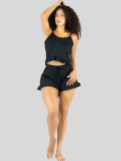 Foto 2 | Ropa Para Dormir Mujer Verano Short + Blusa Fresca Pij-092 Negro Pijama Fresca