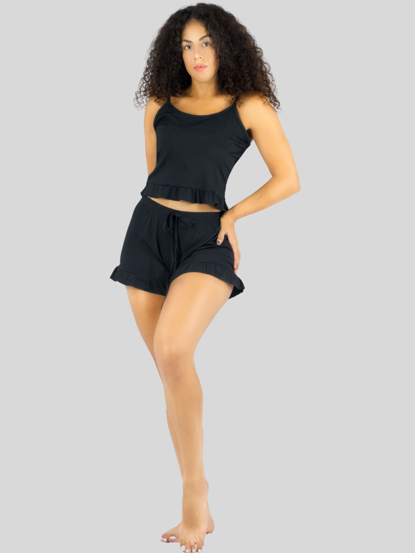 Foto 4 | Ropa Para Dormir Mujer Verano Short + Blusa Fresca Pij-092 Negro Pijama Fresca