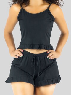 Foto 5 | Ropa Para Dormir Mujer Verano Short + Blusa Fresca Pij-092 Negro Pijama Fresca