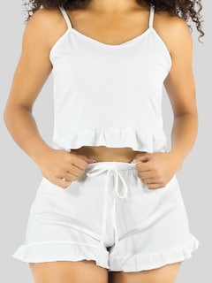 Foto 5 | Ropa Para Dormir Mujer Verano Short + Blusa Fresca Pij-092 Blanco Pijama Fresca