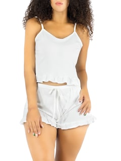 Foto 1 | Ropa Para Dormir Mujer Verano Short + Blusa Fresca Pij-092 Blanco Pijama Fresca