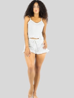Foto 4 | Ropa Para Dormir Mujer Verano Short + Blusa Fresca Pij-092 Blanco Pijama Fresca