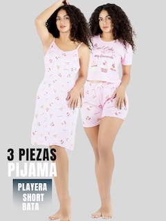 Foto 5 | Set Pijama 3 Piezas Mujer Verano Pij-096 D9 Bata Top Y Short