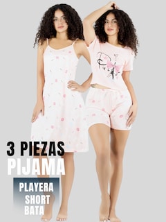Foto 5 | Set Pijama 3 Piezas Mujer Verano Pij-096 D7 Bata Top Y Short