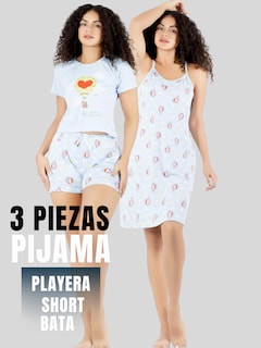 Foto 5 | Set Pijama 3 Piezas Mujer Verano Pij-096 D1 Bata Top Y Short
