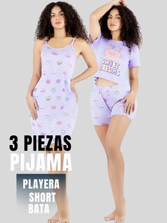Foto 5 | Set Pijama 3 Piezas Mujer Verano Pij-096 D5 Bata Top Y Short