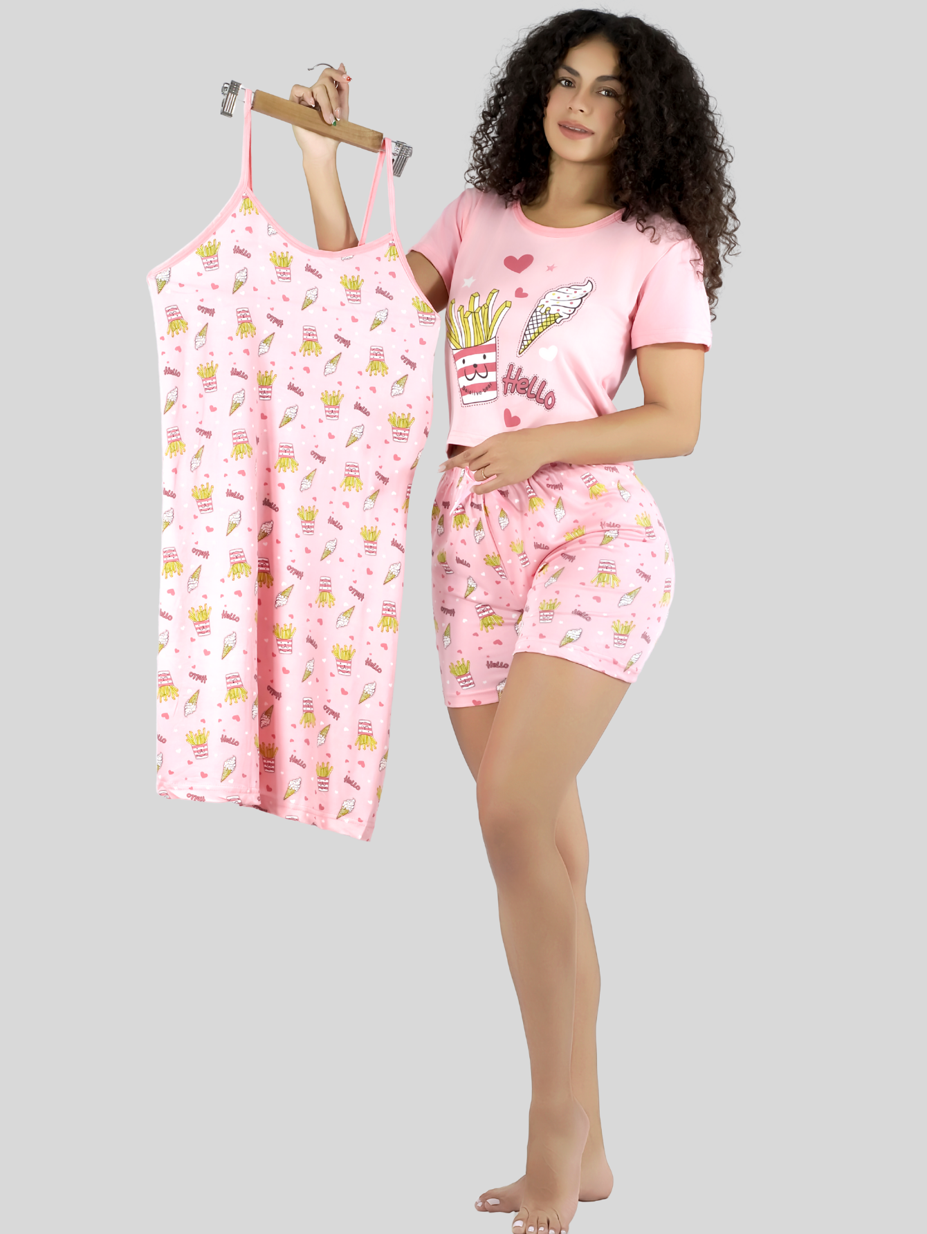 Foto 3 pulgar | Set Pijama 3 Piezas Mujer Verano Pij-096 D4 Bata Top Y Short