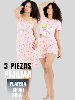 Foto 5 | Set Pijama 3 Piezas Mujer Verano Pij-096 D4 Bata Top Y Short