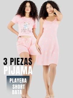 Foto 5 | Set Pijama 3 Piezas Mujer Verano Pij-096 D3 Bata Top Y Short