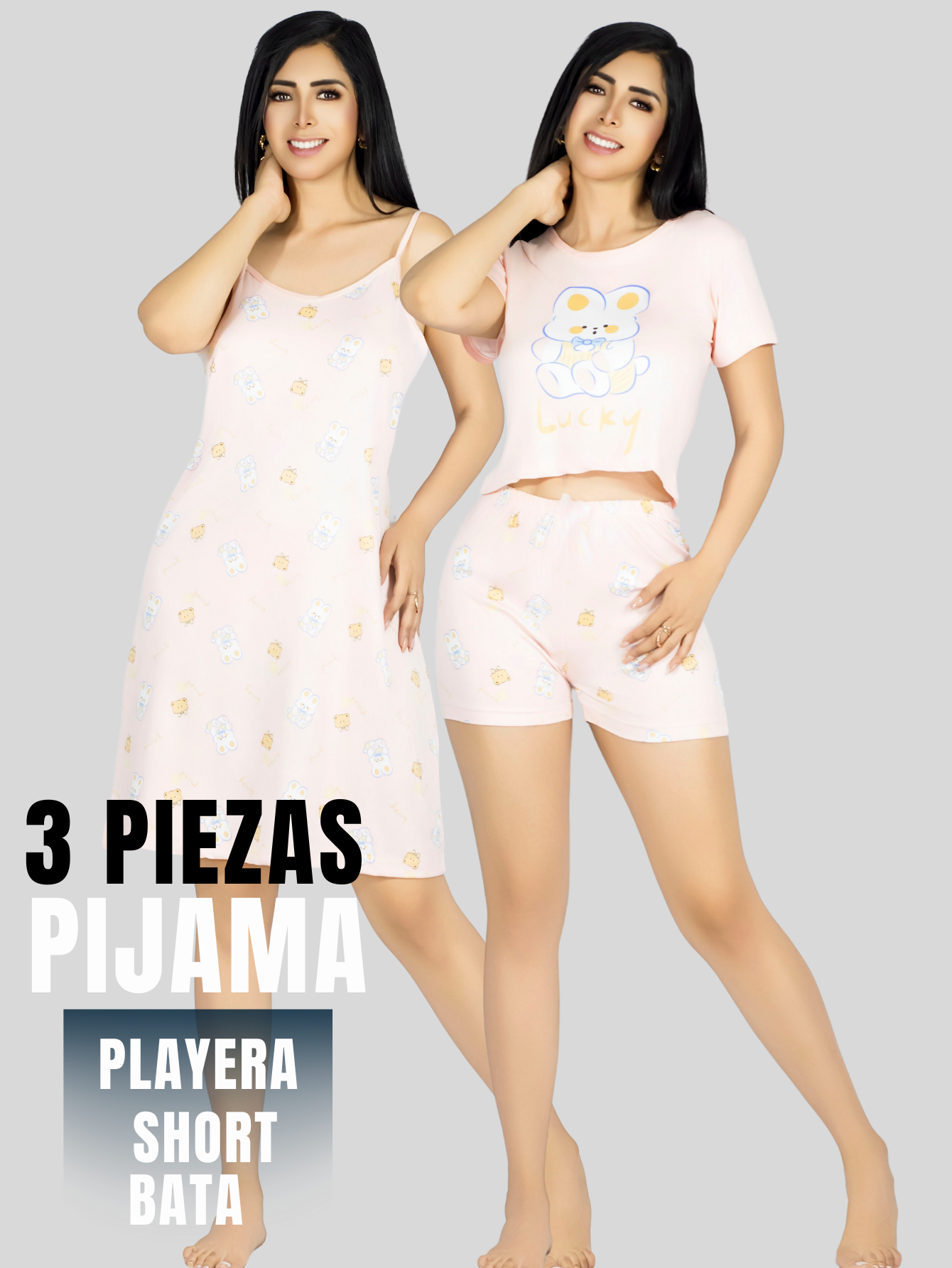 Foto 6 pulgar | Set Pijama 3 Piezas Mujer Verano Pij-096 D10 Bata Top Y Short