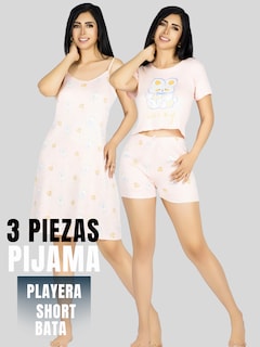 Foto 5 | Set Pijama 3 Piezas Mujer Verano Pij-096 D10 Bata Top Y Short