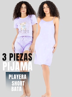 Foto 5 | Set Pijama 3 Piezas Mujer Verano Pij-096 D2 Bata Top Y Short