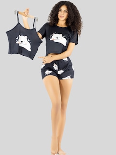 Foto 2 | Pijama 3 Piezas Mujer Short Blusa Playera Pij-094 Diseño 8 Suave Cómoda Relax