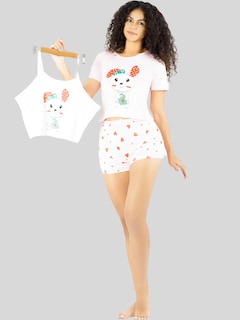 Foto 2 | Pijama 3 Piezas Mujer Short Blusa Playera Pij-094 Diseño 7 Suave Cómoda Relax