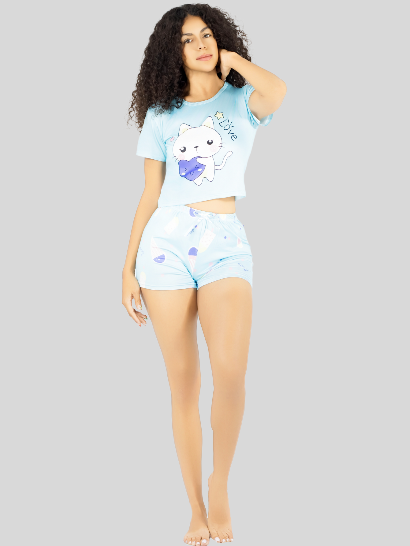 Foto 5 pulgar | Pijama 3 Piezas Mujer Short Blusa Playera Pij-094 Diseño 2 Suave Cómoda Relax