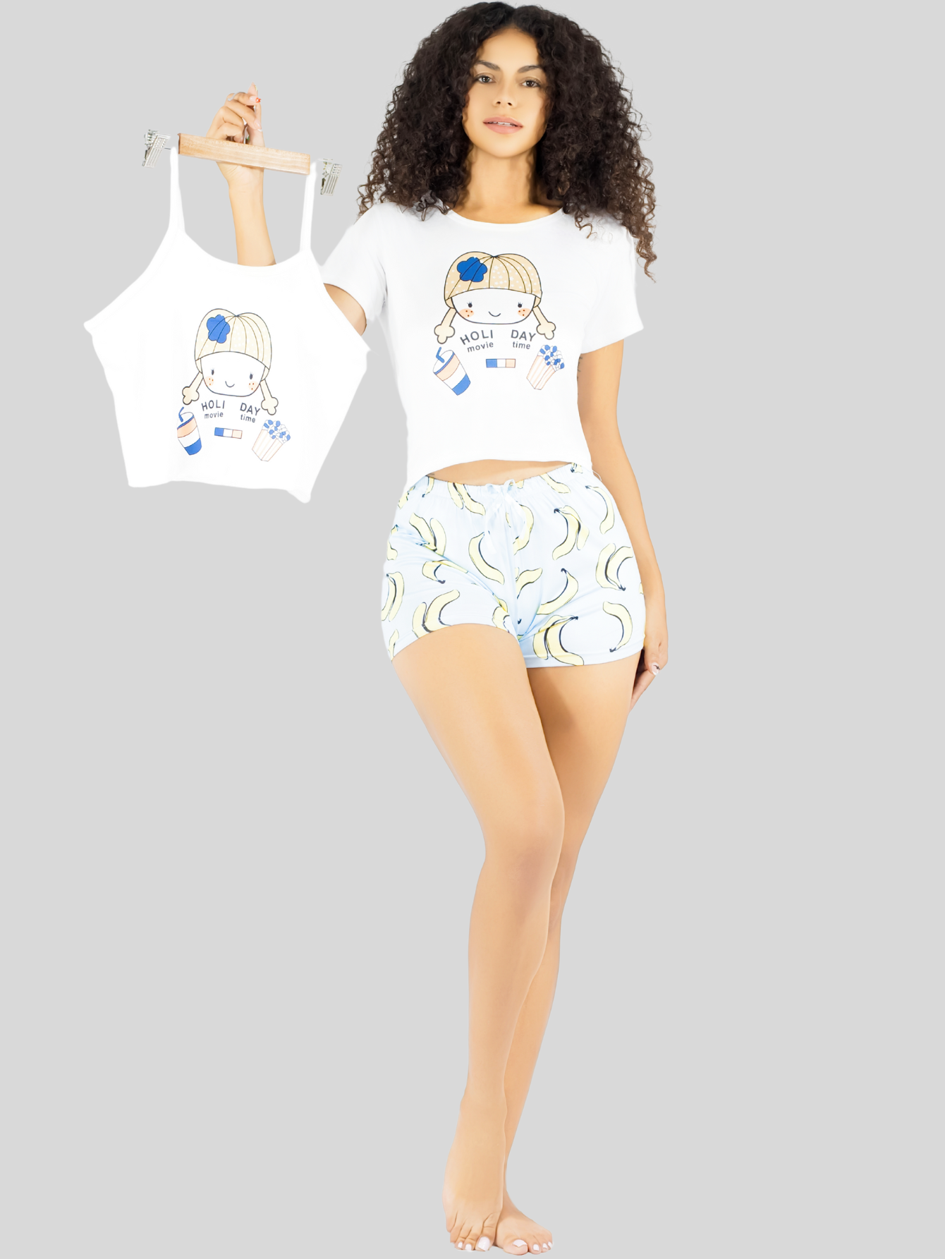 Foto 2 | Pijama 3 Piezas Mujer Short Blusa Playera Pij-094 Diseño 3 Suave Cómoda Relax