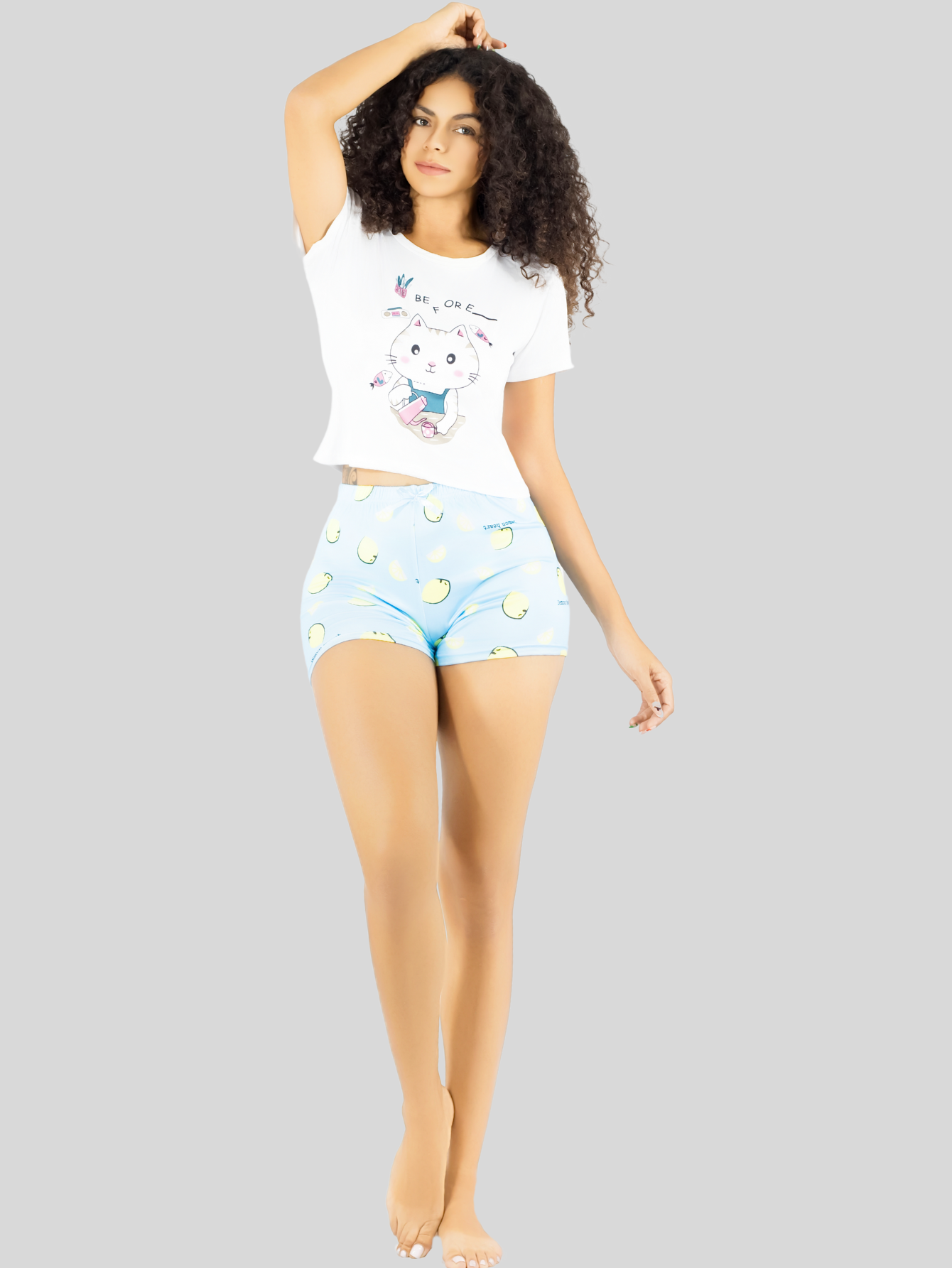 Foto 5 pulgar | Pijama 3 Piezas Mujer Short Blusa Playera Pij-094 Diseño 6 Suave Cómoda Relax