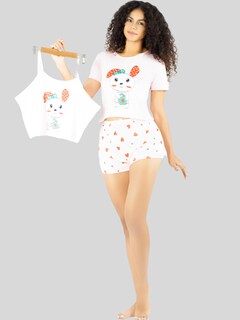 Foto 2 | Pijama 3 Piezas Mujer Short Blusa Playera Pij-094 Diseño 7 Suave Cómoda Relax