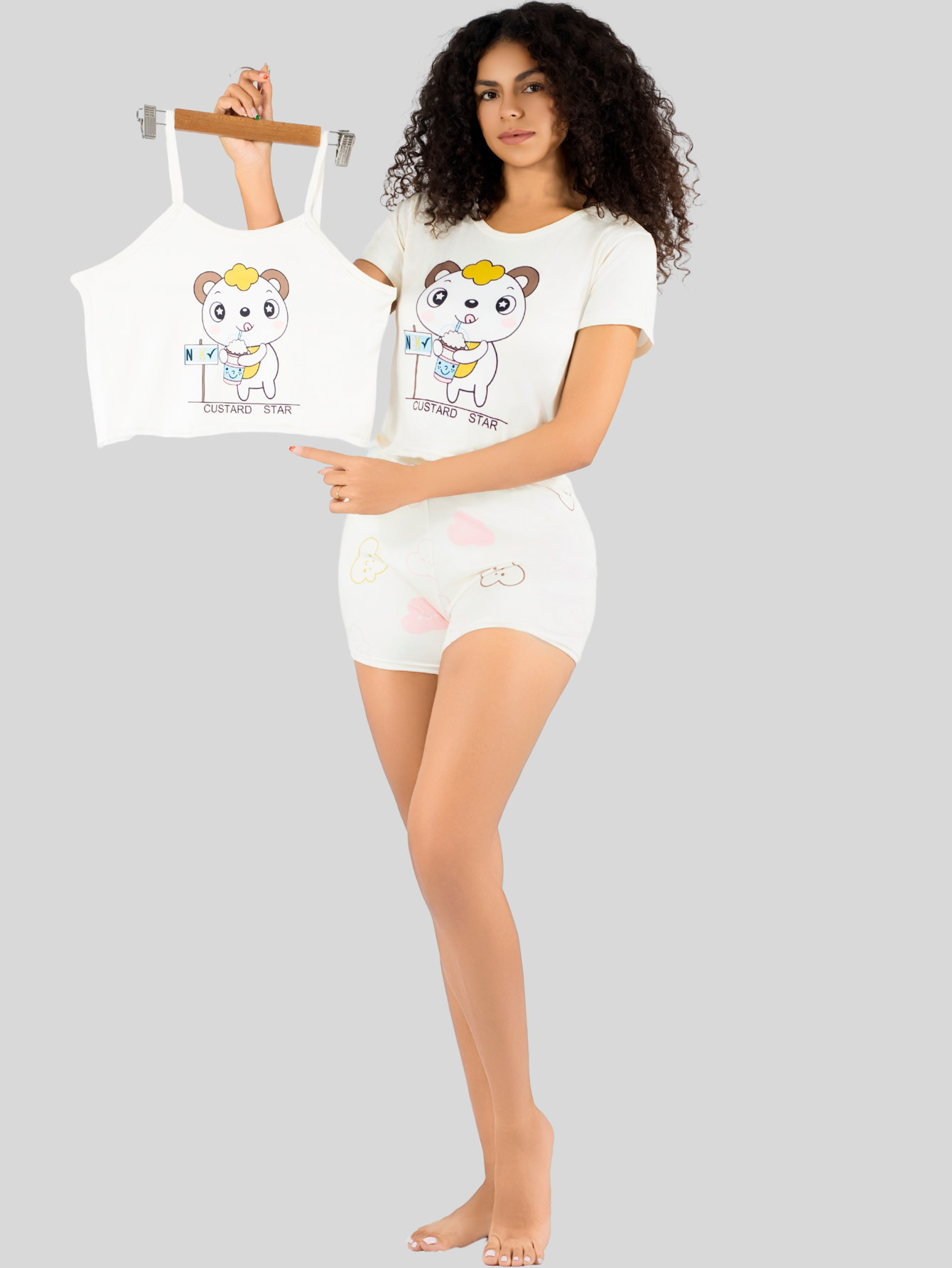 Foto 2 | Pijama 3 Piezas Mujer Short Blusa Playera Pij-094 Diseño 5 Suave Cómoda Relax