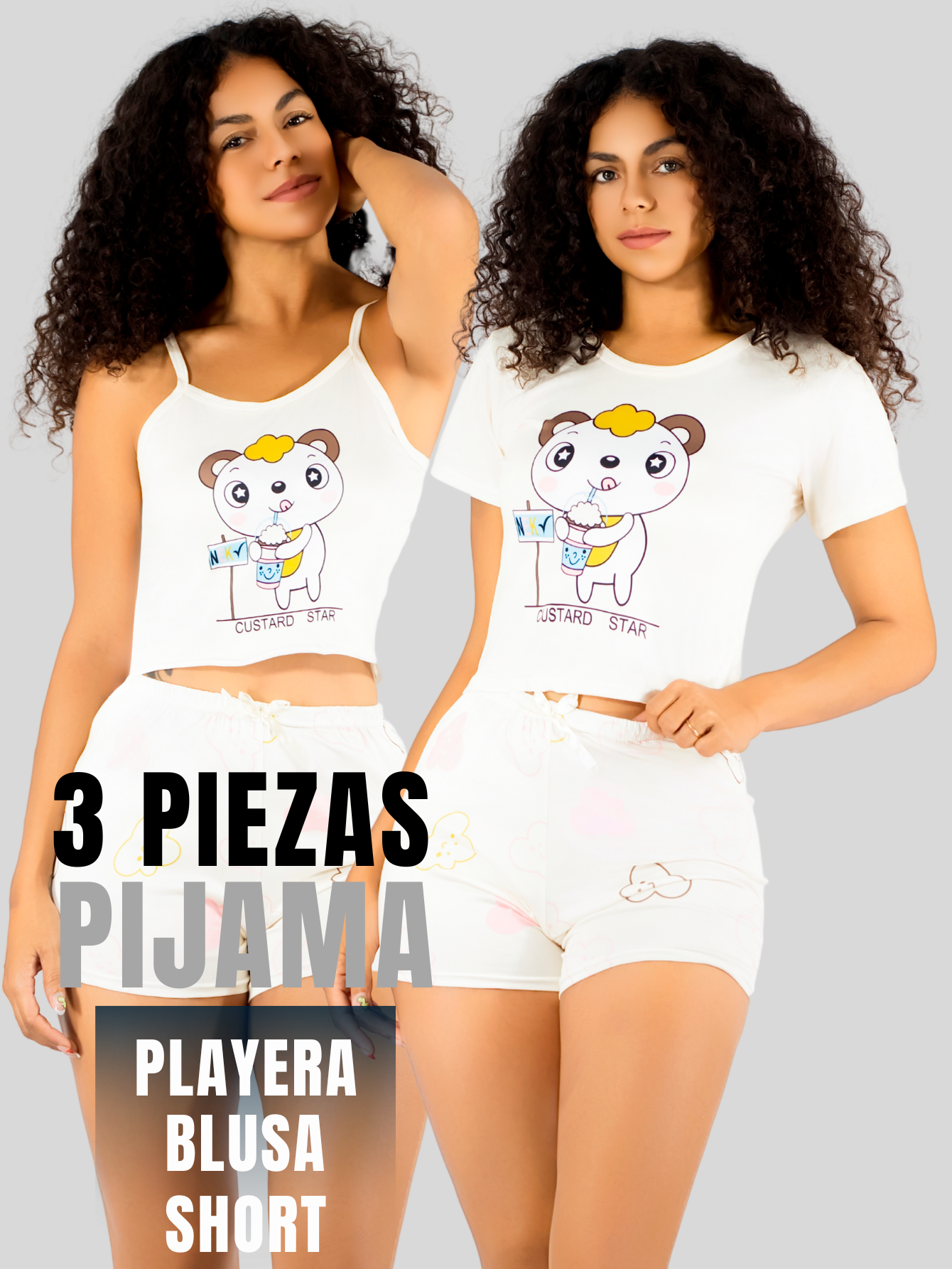 Foto 5 | Pijama 3 Piezas Mujer Short Blusa Playera Pij-094 Diseño 5 Suave Cómoda Relax