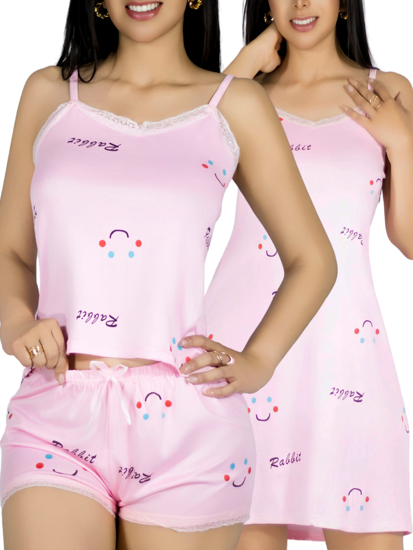 Foto 2 pulgar | Set Pijama 3 Piezas Mujer Verano Pij-095 D6 Bata Top Y Short