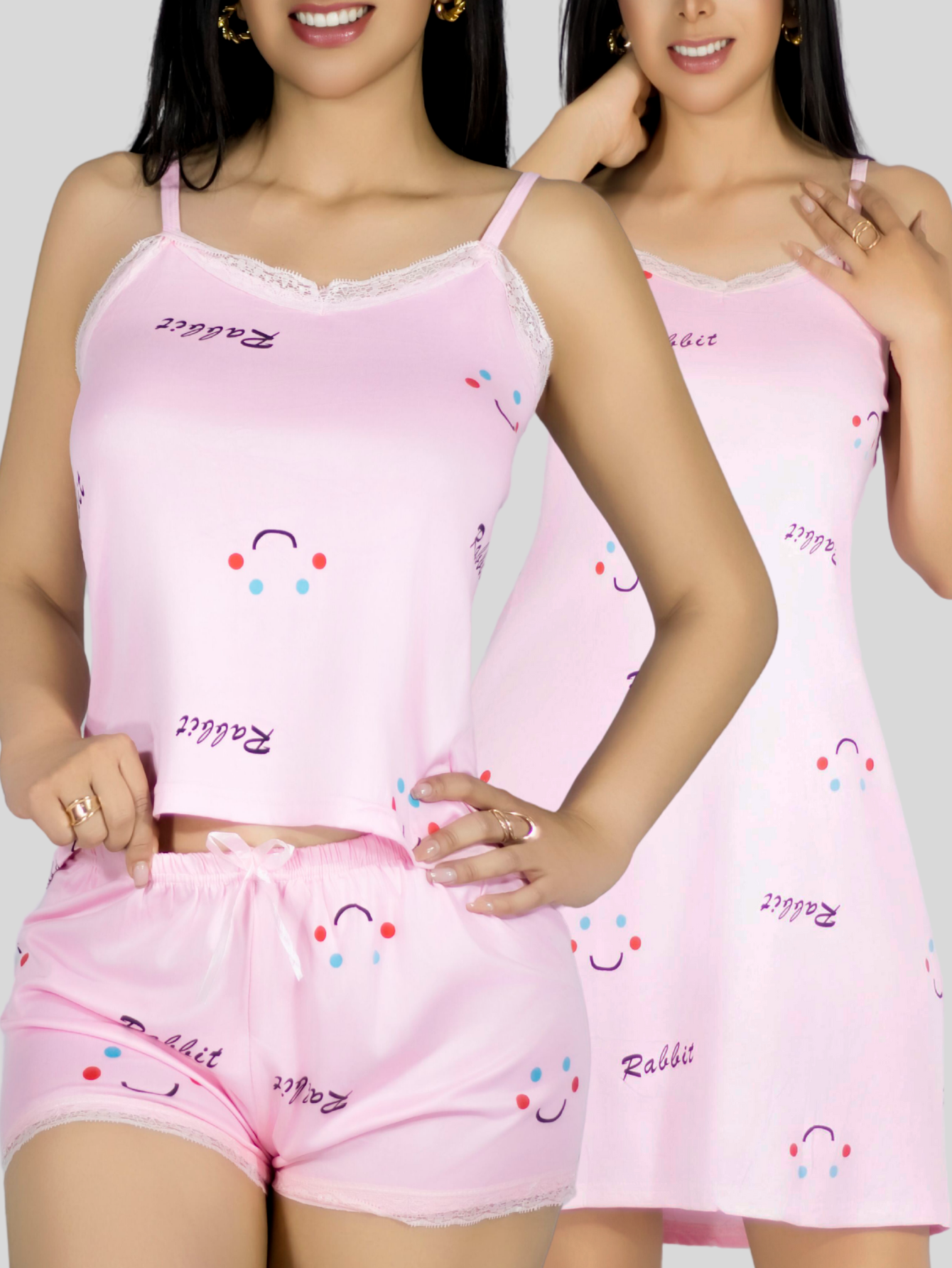 Foto 6 pulgar | Set Pijama 3 Piezas Mujer Verano Pij-095 D6 Bata Top Y Short