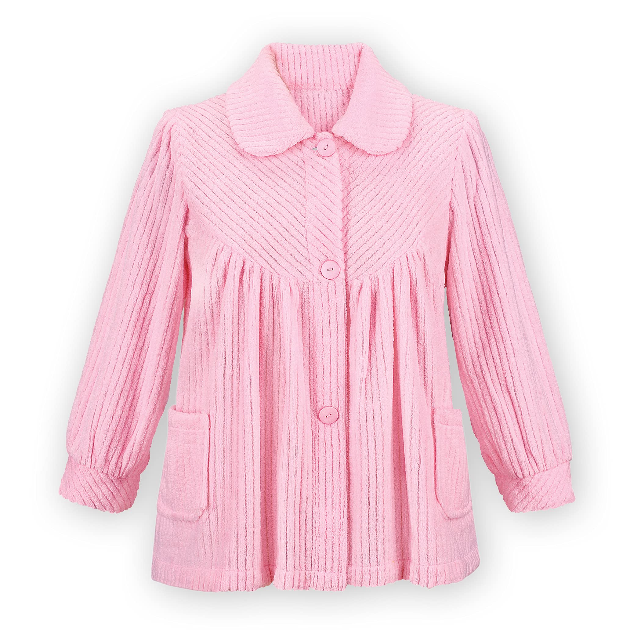 Foto 3 pulgar | Camisola de Noche Forro Polar Suave con Botones Rosa - Venta Internacional