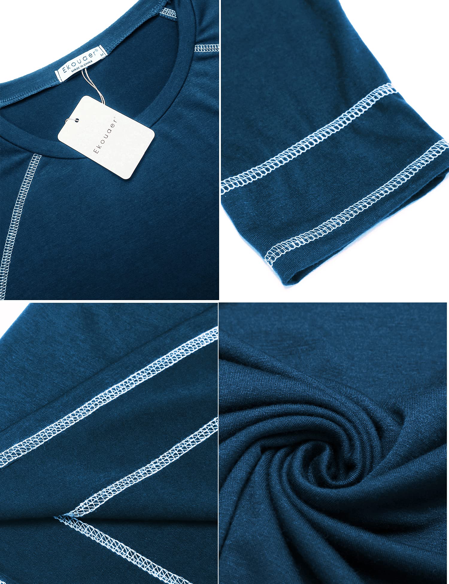 Foto 6 pulgar | Camisón Ekouaer De Manga Larga Para Mujer Con Bolsillos - Venta Internacional.