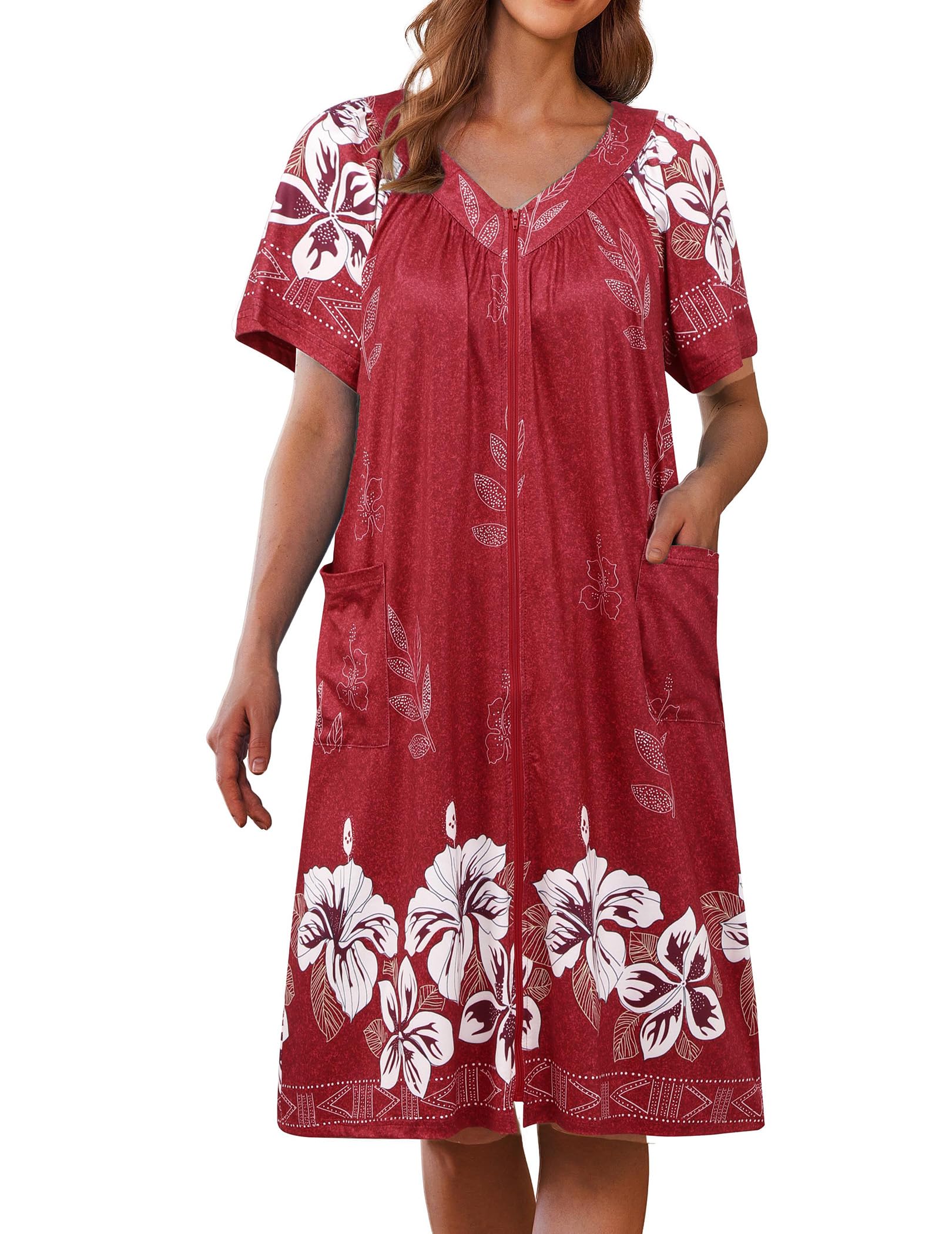 Foto 2 pulgar | Camisón Ekouaer Rojo Vino Estampado Floral para Mujer - Venta Internacional